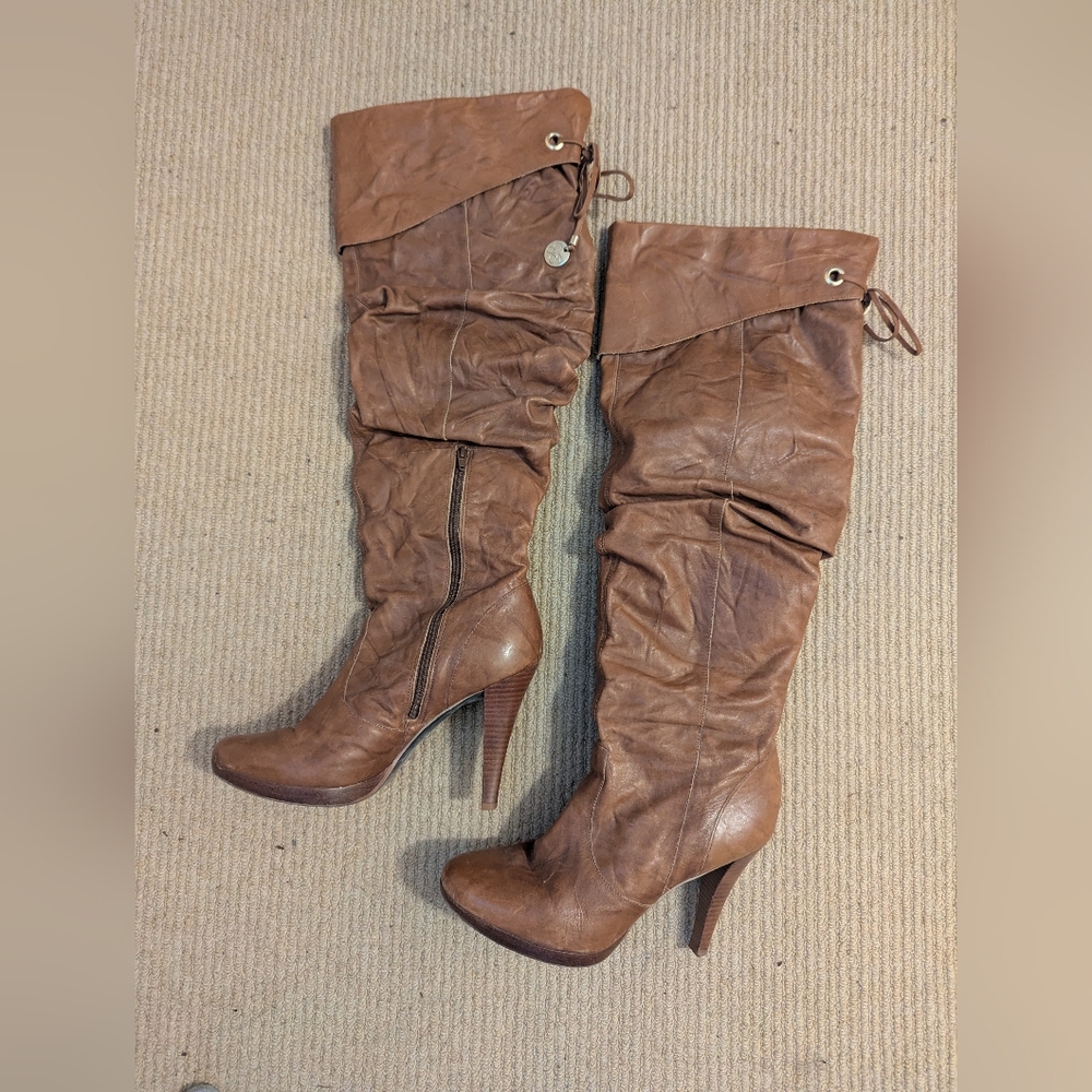 Brown Leather Knee-High Boots
